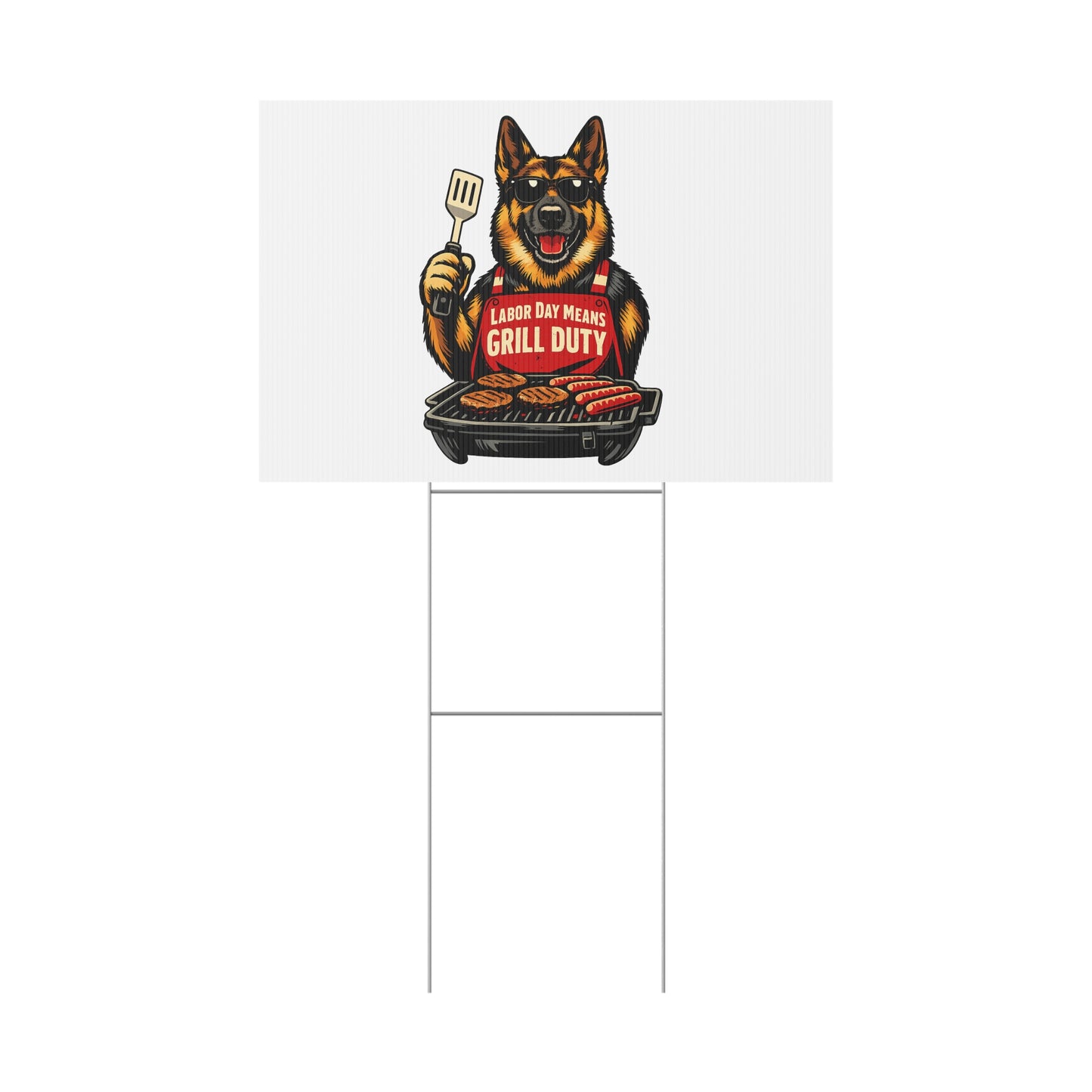 Labor Day Means Grill Duty Yard Sign – German Shepherd BBQ Plastic Lawn Sign