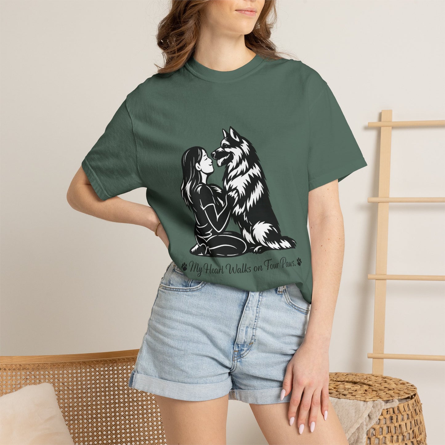 Girl and German Shepherd Illustration T-Shirt | My Heart Walks on Four Paws
