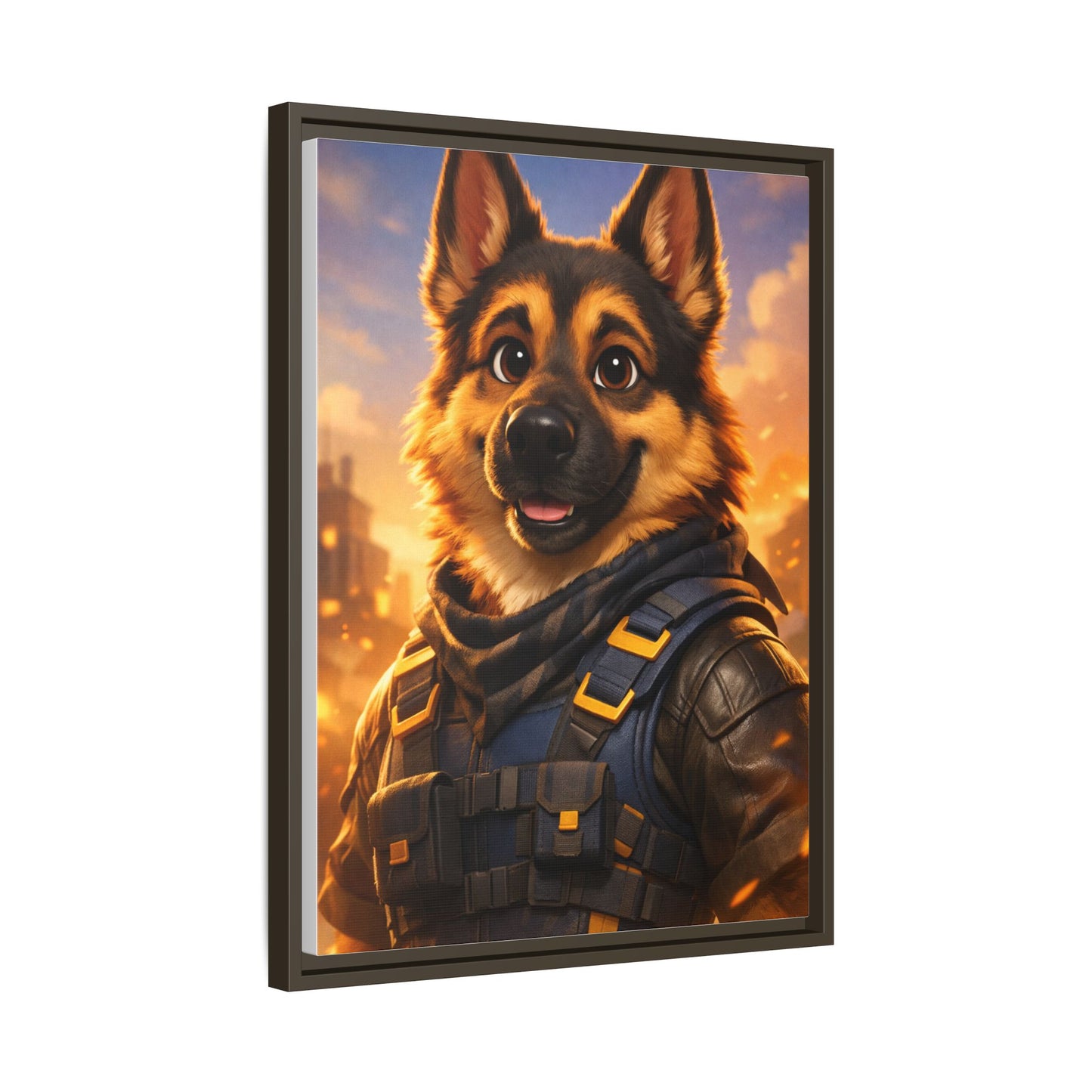 German Shepherd Hero Art – Tactical Dog Character Wall Canvas | Cinematic GSD Decor | Framed Matte Canvas