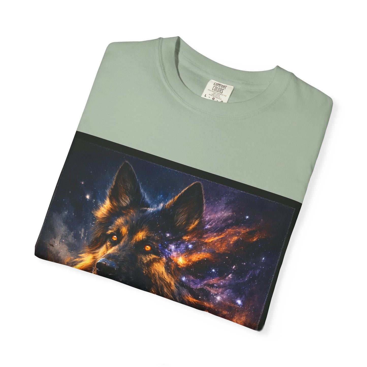 Cosmic German Shepherd Blaze T-Shirt | Galaxy fire Animal Artwork