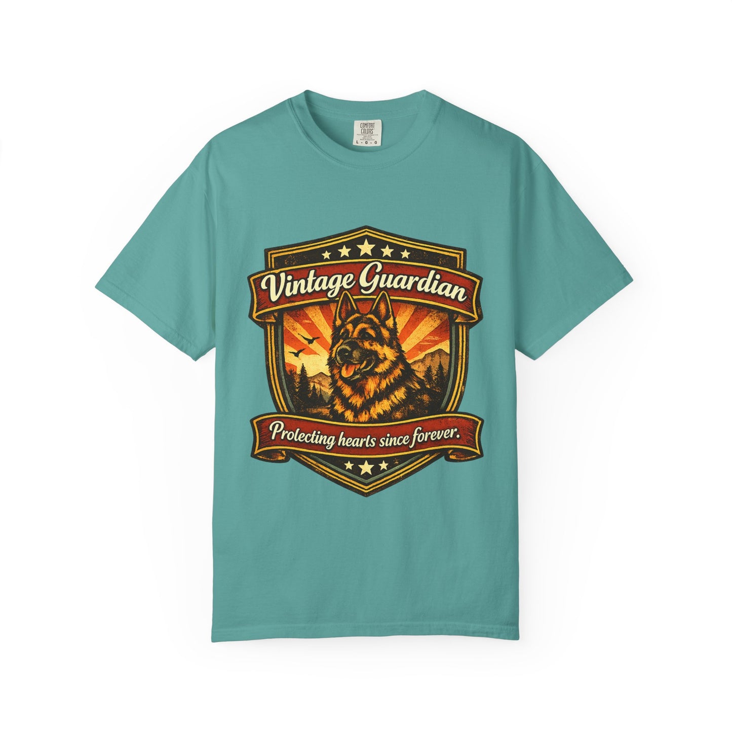 Vintage Guardian German Shepherd T-Shirt | Dog Badge Shield Design