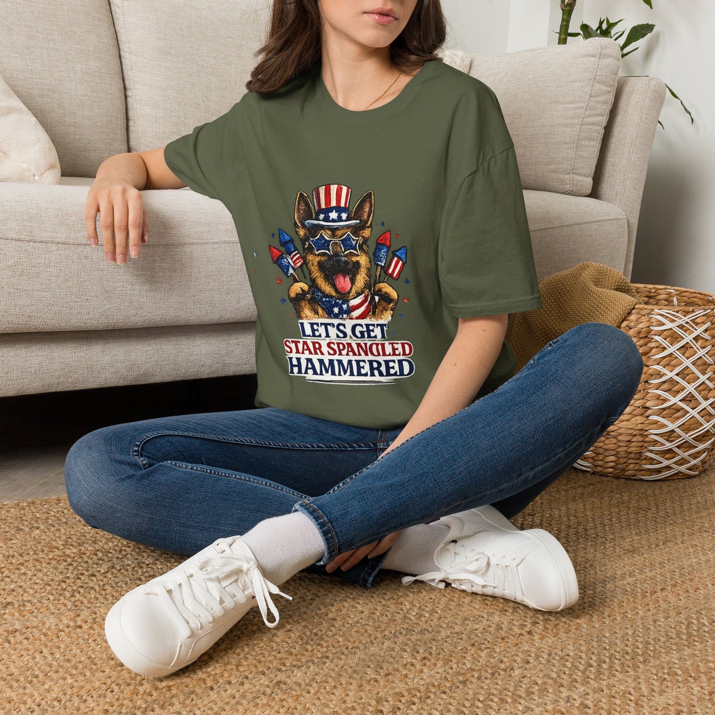 Lets Get Star Spangled Hammered T-Shirt | Patriotic German Shepherd, 4th of July