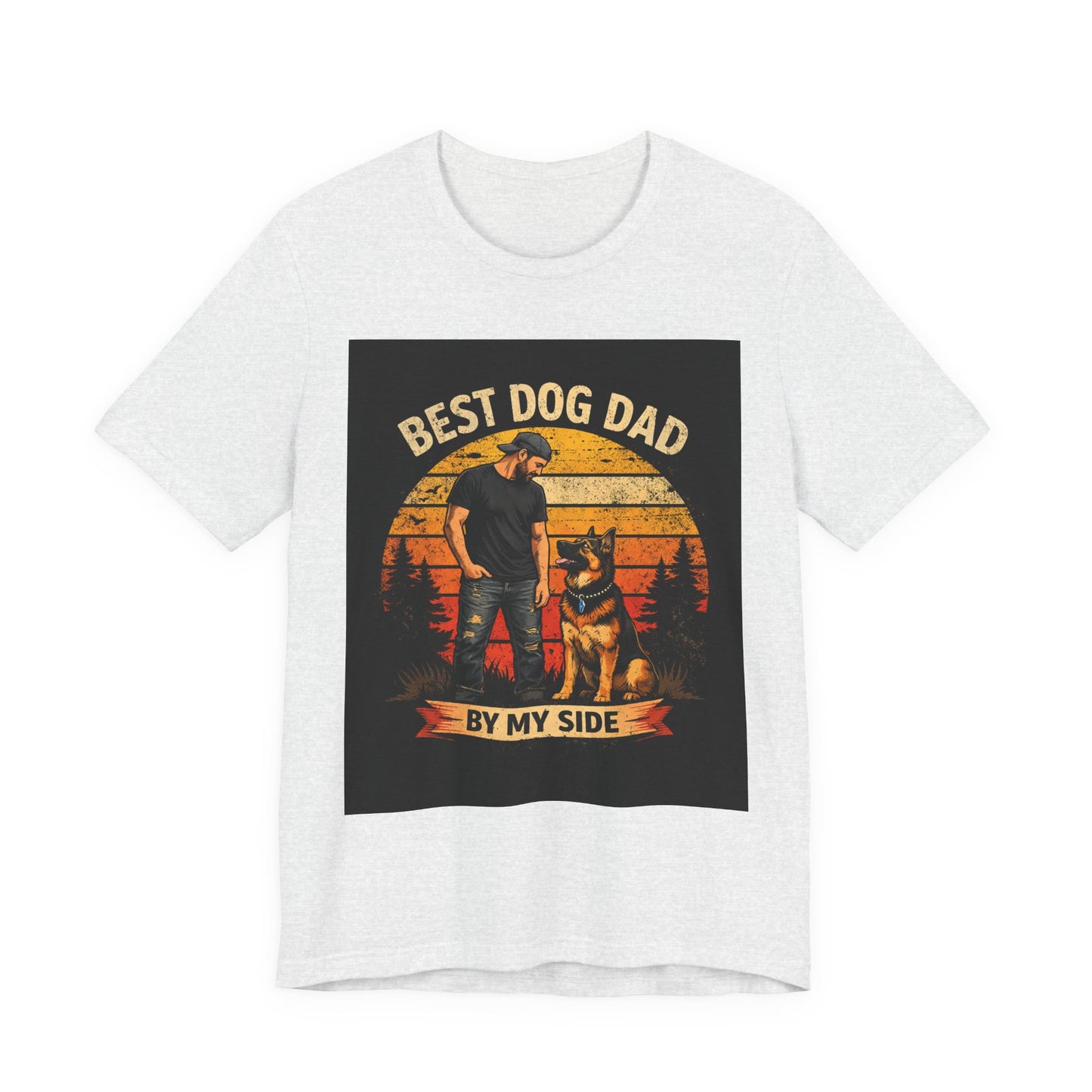 Best Dog Dad by My Side Tee | Man with German Shepherd Vintage Sunset