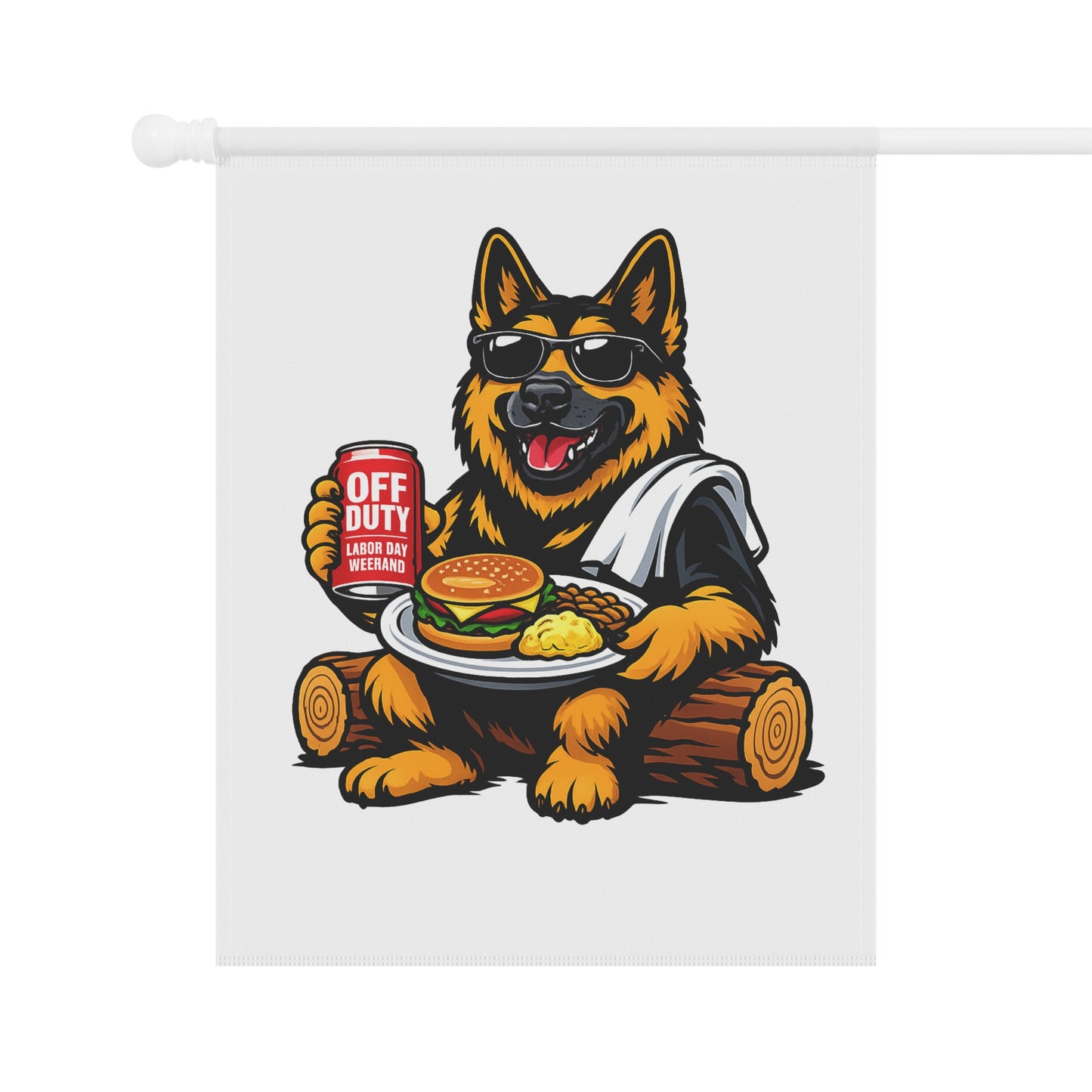German Shepherd Relaxing Garden Flag — "Off Duty" BBQ Dog House Banner