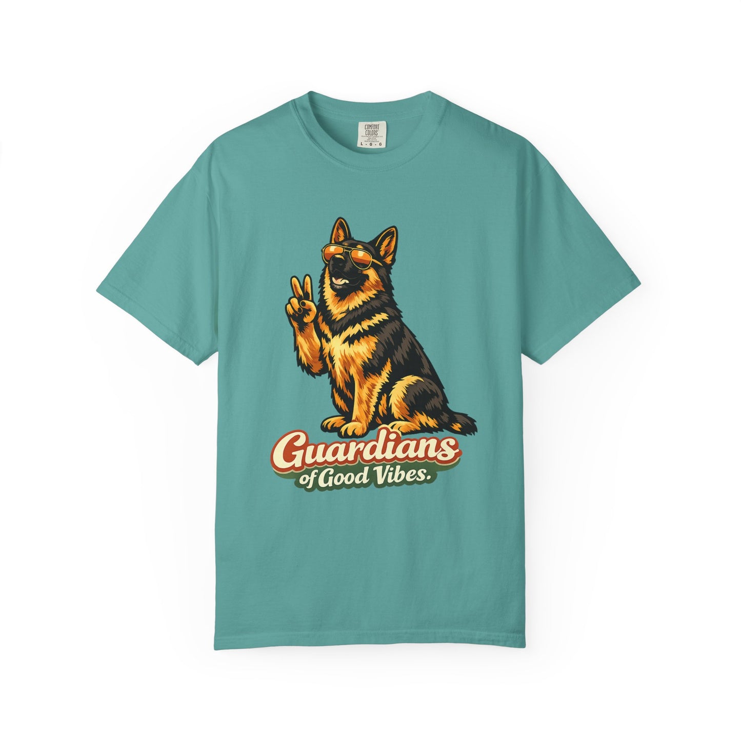 Guardians of Good Vibes German Shepherd T-shirt | Peace Sign Dog Tee