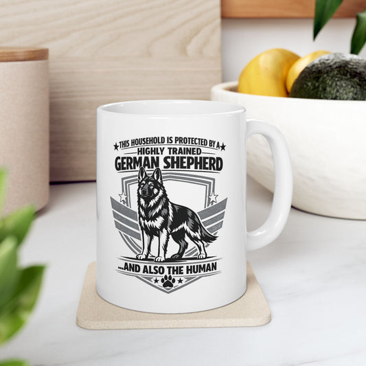 Ceramic Mug - "Proud German Shepherd Dad" Vintage Badge Coffee Cup (11oz/15oz)