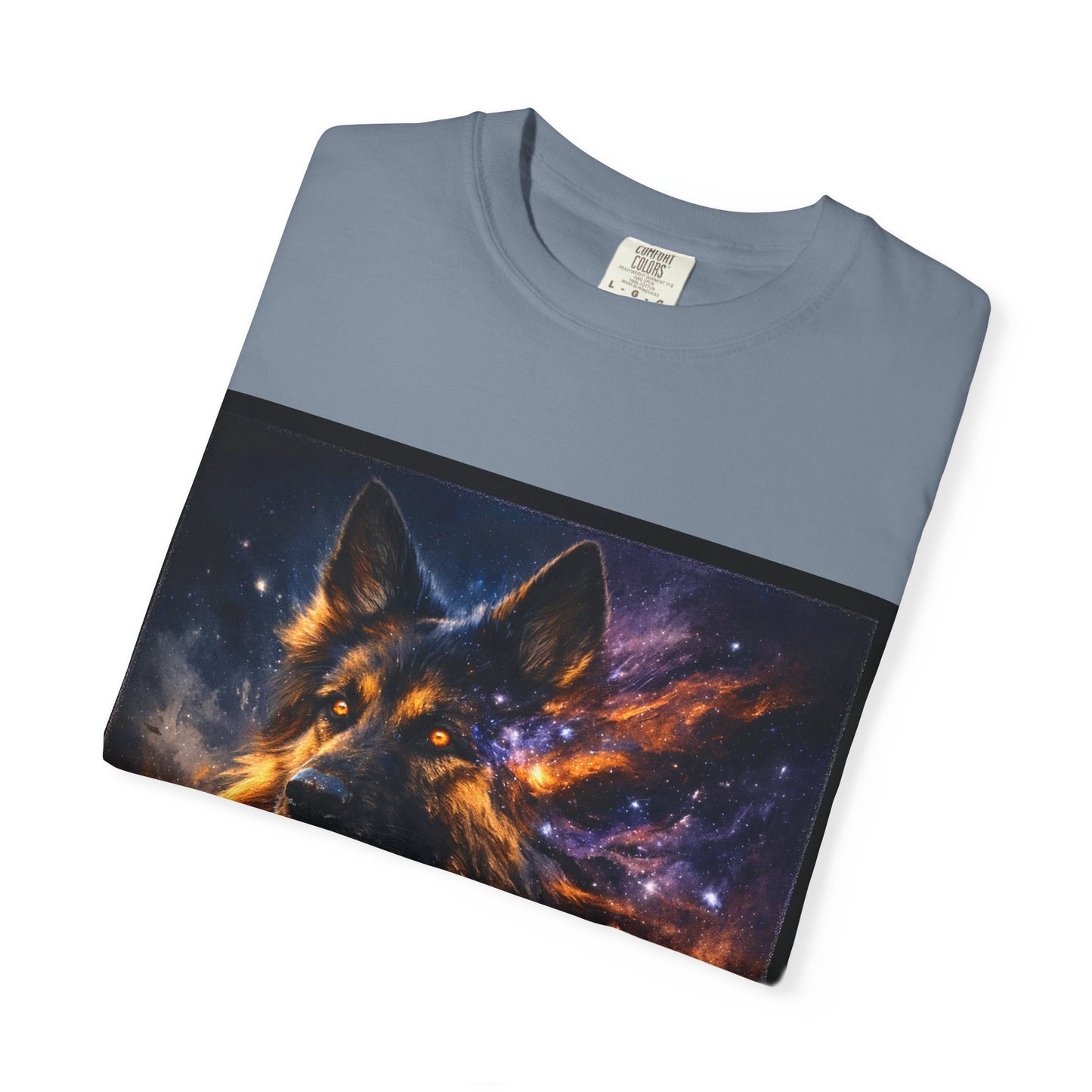 Cosmic German Shepherd Blaze T-Shirt | Galaxy fire Animal Artwork