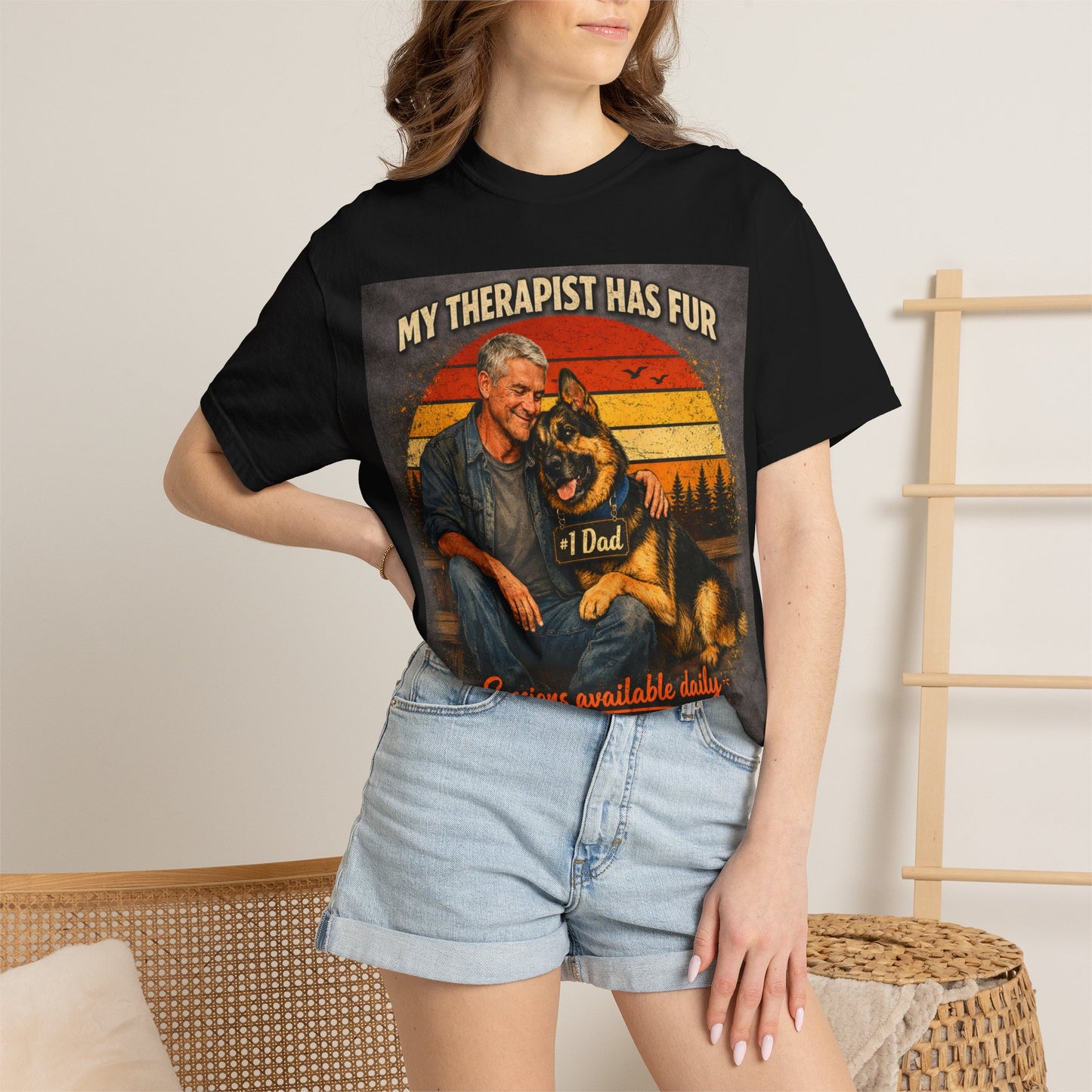 My Therapist Has Fur T-shirt | Dog Dad Graphic Tee, German Shepherd Design