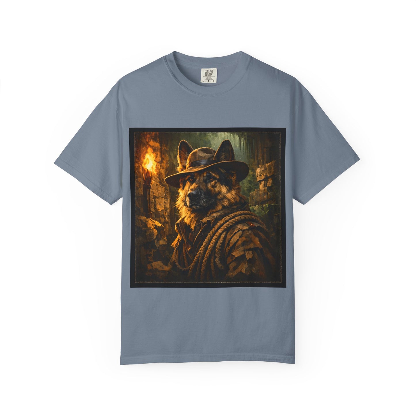 Indy Explorer German Shepherd T‑Shirt – Adventure Dog Lover Tee | Vintage Noir Canine Illustration | Bella Canvas 3001