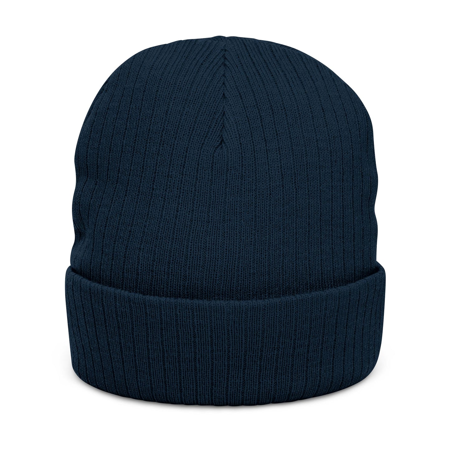 Embroidered Ribbed Knit Beanie — Vintage Crest Patch Winter Hat