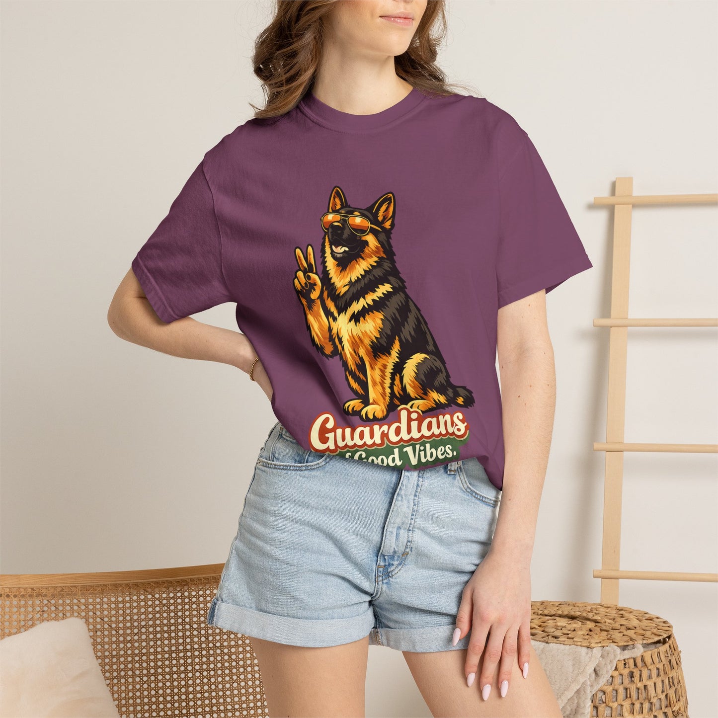 Guardians of Good Vibes German Shepherd T-shirt | Peace Sign Dog Tee