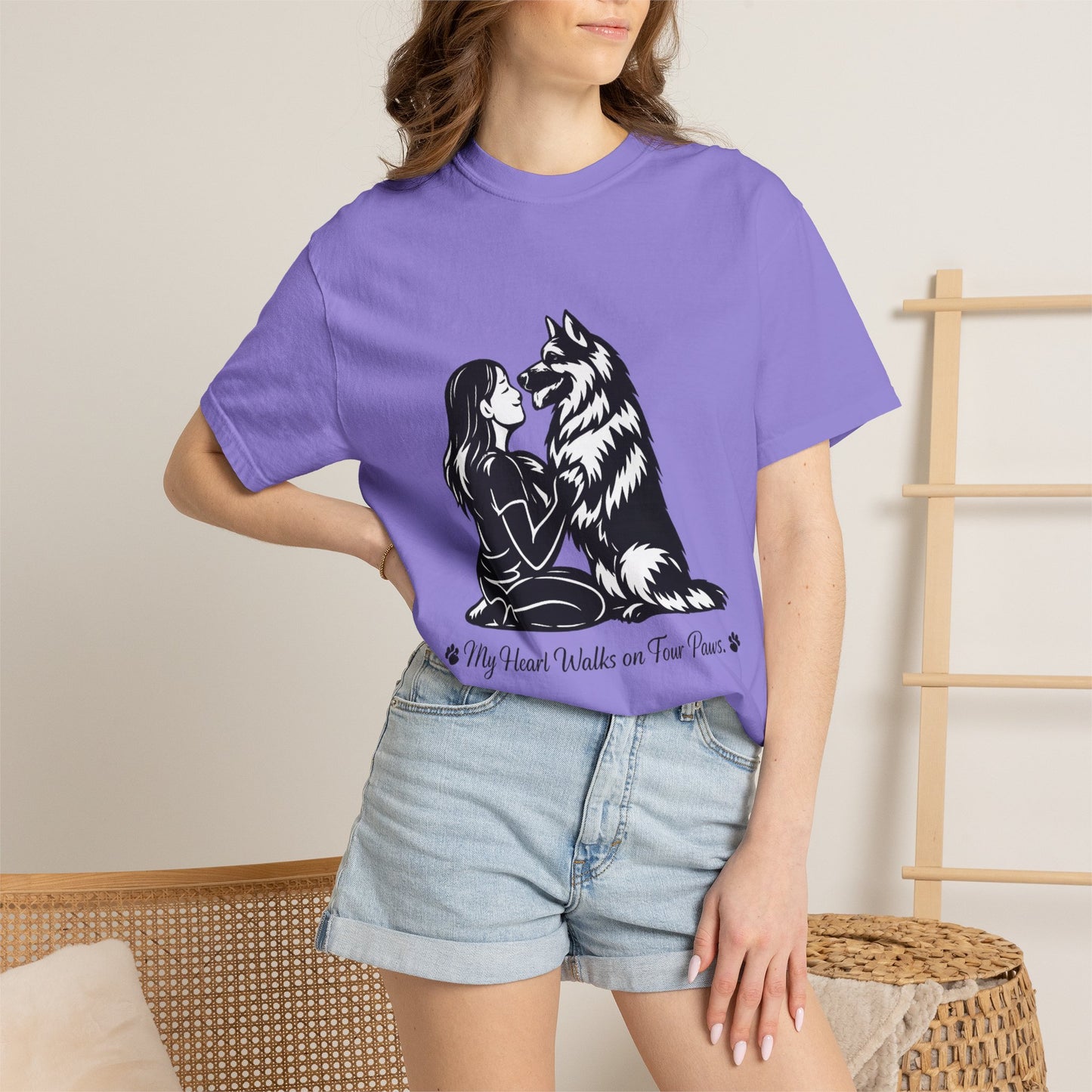 Girl and German Shepherd Illustration T-Shirt | My Heart Walks on Four Paws
