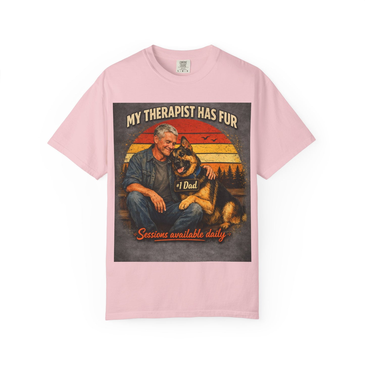 My Therapist Has Fur T-shirt | Dog Dad Graphic Tee, German Shepherd Design