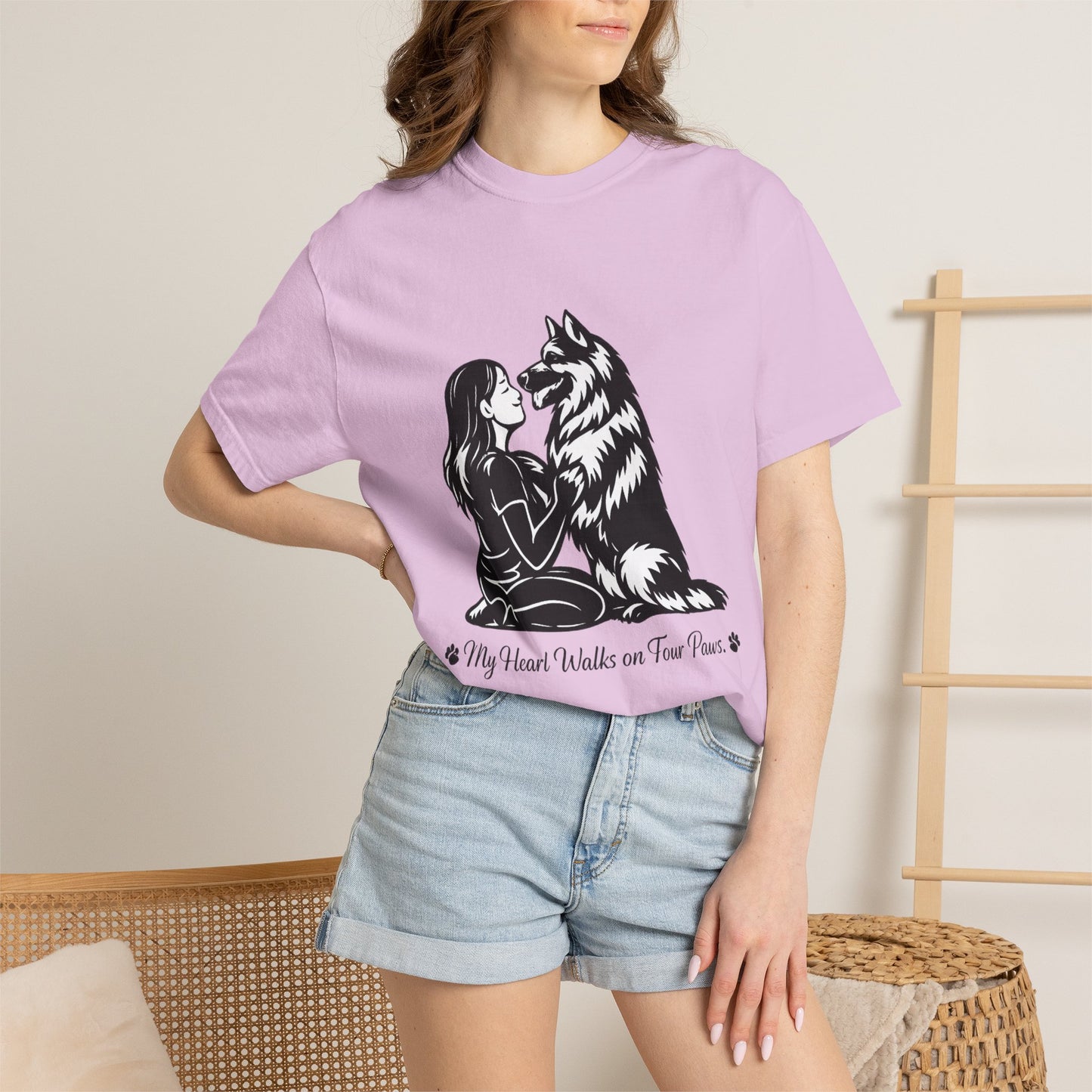 Girl and German Shepherd Illustration T-Shirt | My Heart Walks on Four Paws