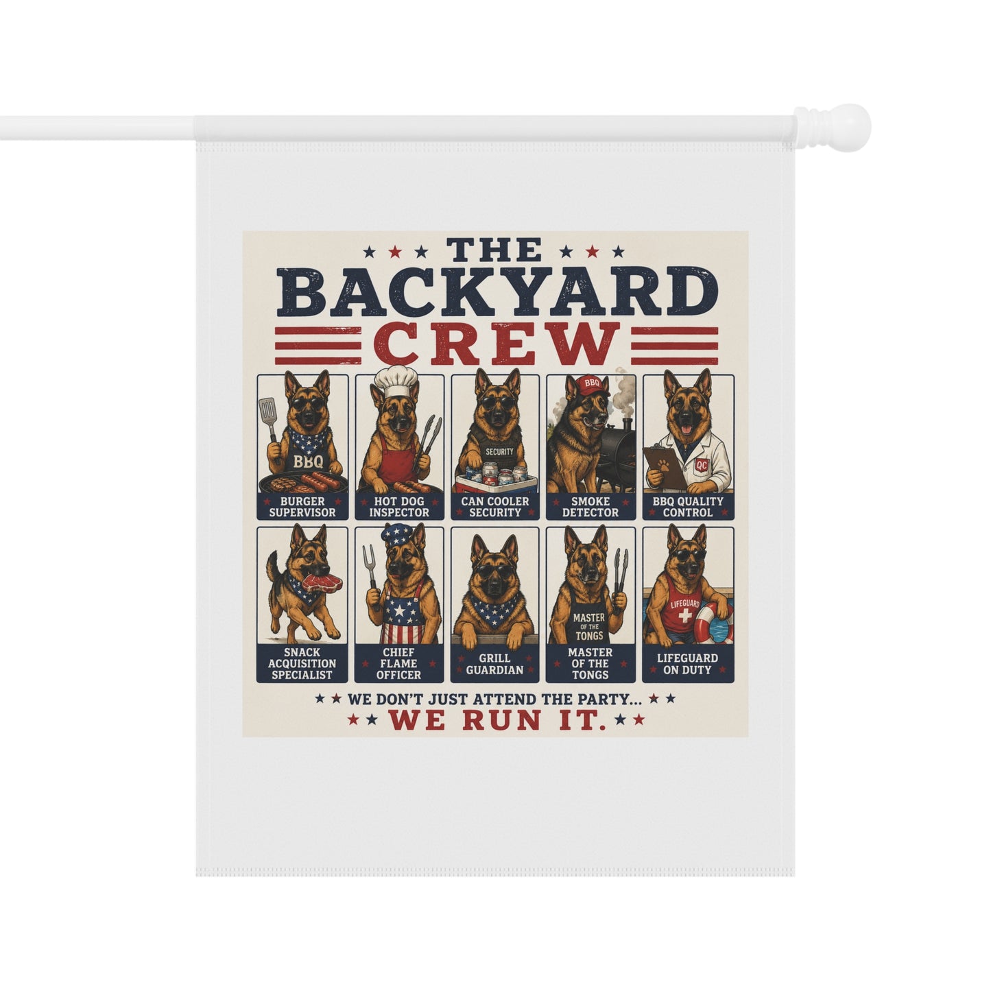 Backyard Crew Garden Flag — Patriotic German Shepherd Dog Yard Banner