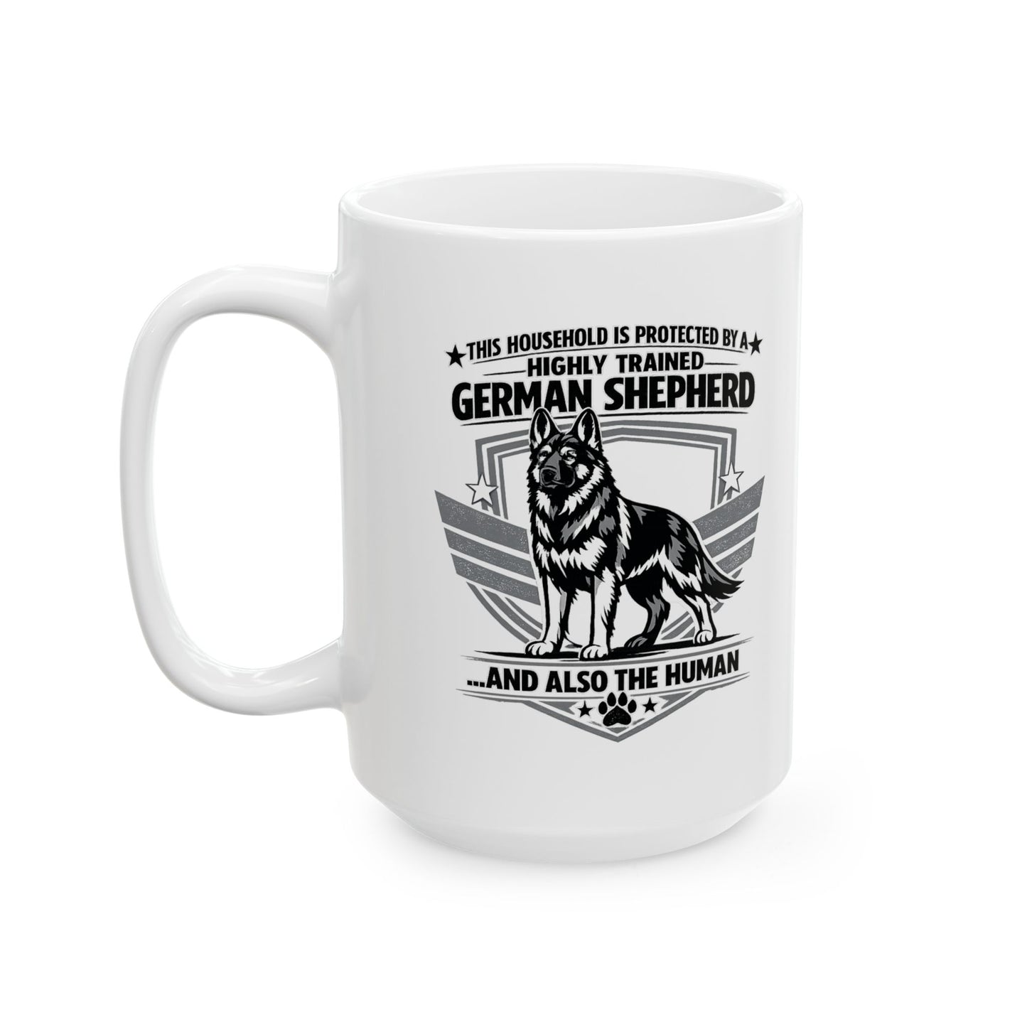 Ceramic Mug - "Proud German Shepherd Dad" Vintage Badge Coffee Cup (11oz/15oz)