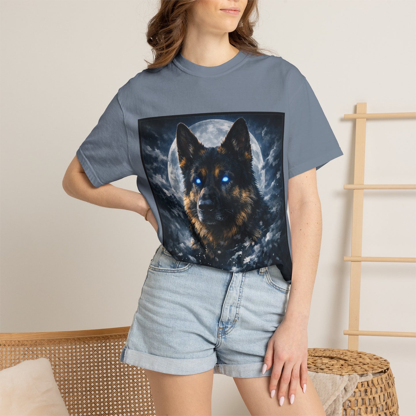 German Shepherd Portrait T-shirt | Dog Art, Night Sky Paw Print