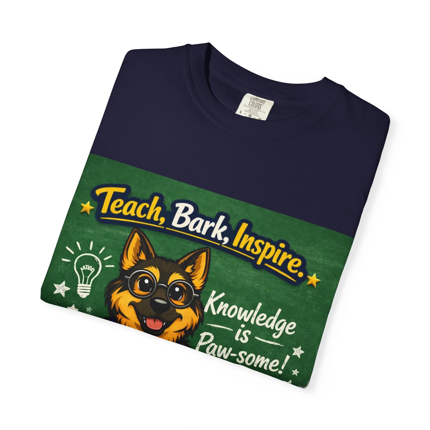 Teach Bark Inspire German Shepherd T‑Shirt – Knowledge Is Paw‑some Teacher Tee | Classroom Dog Lover Shirt | Bella Canvas 3001