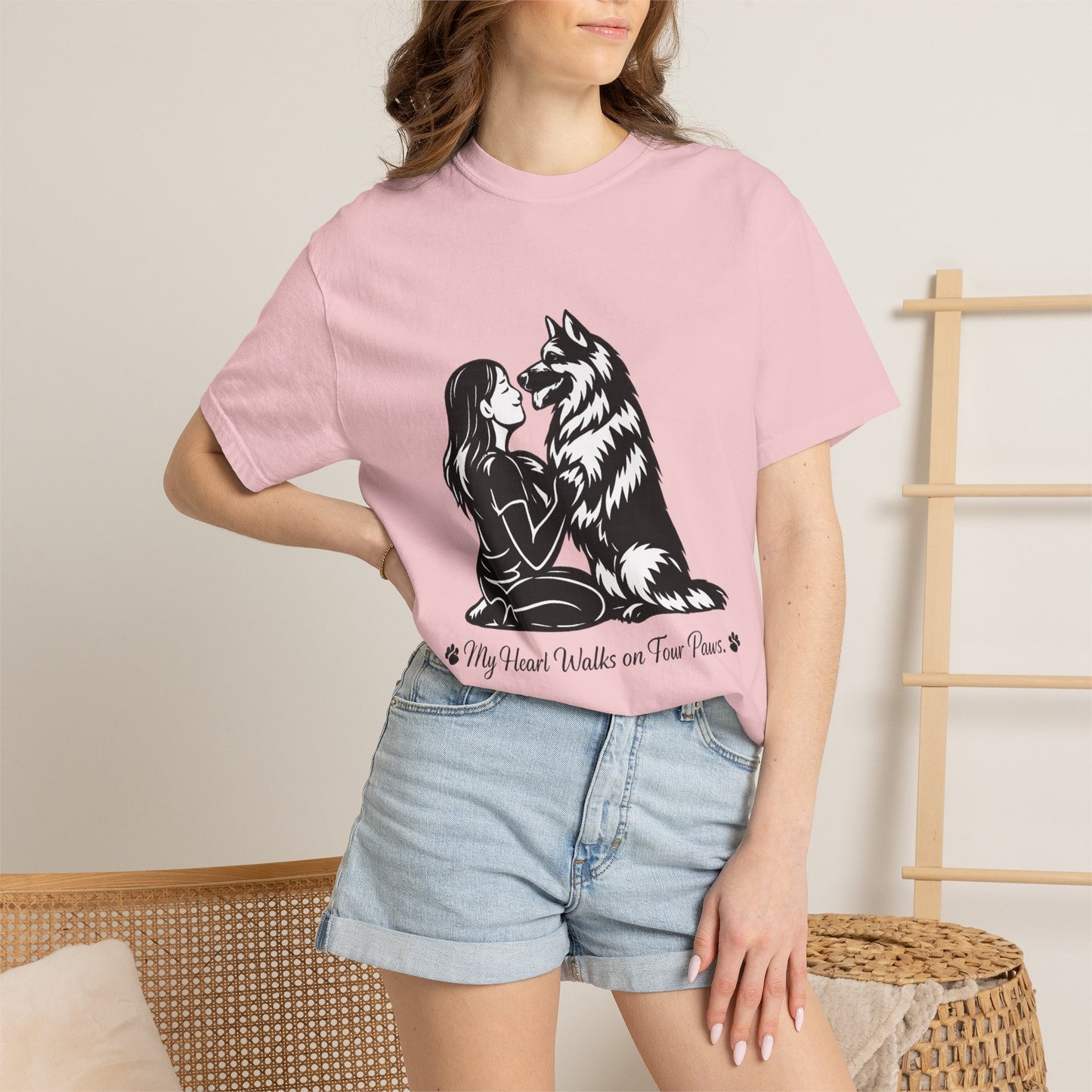 Girl and German Shepherd Illustration T-Shirt | My Heart Walks on Four Paws