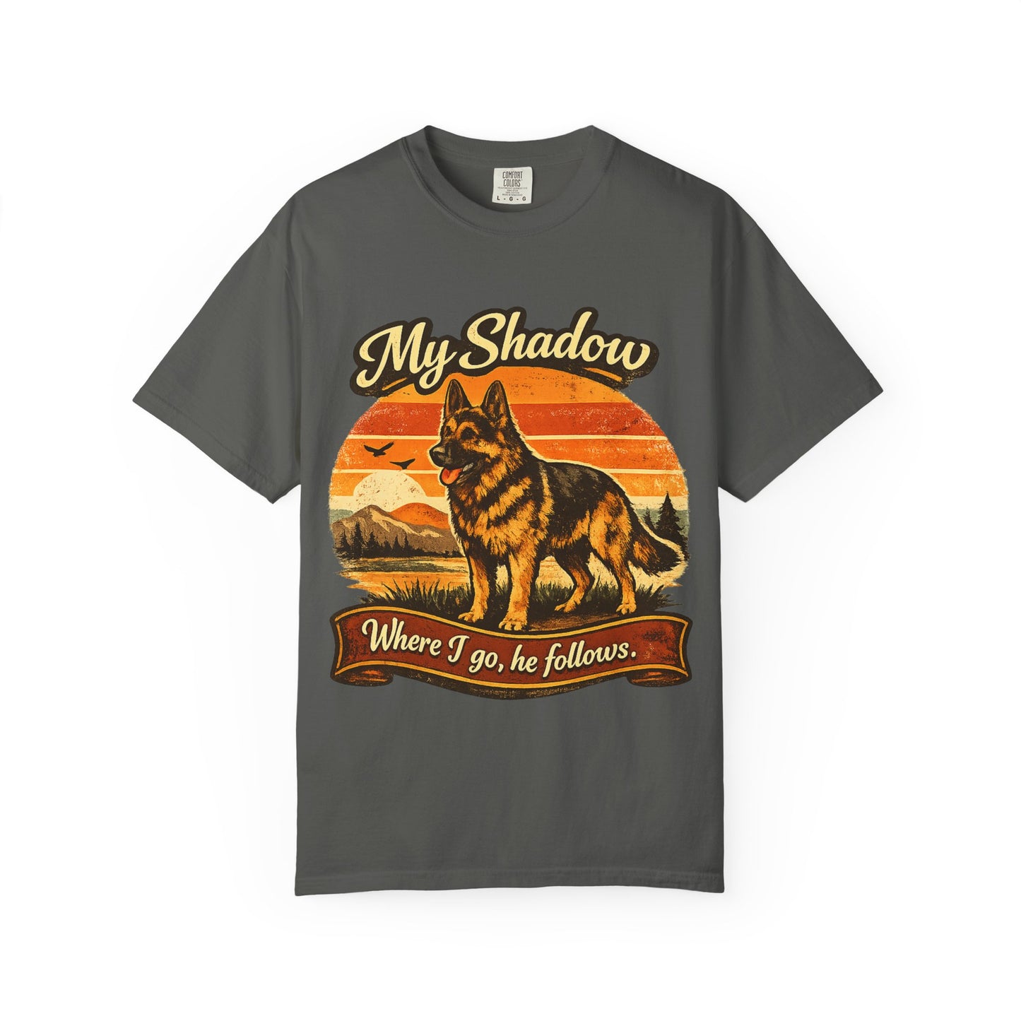 German Shepherd 'My Shadow' Vintage Sunset T-Shirt | Dog Lover Tee