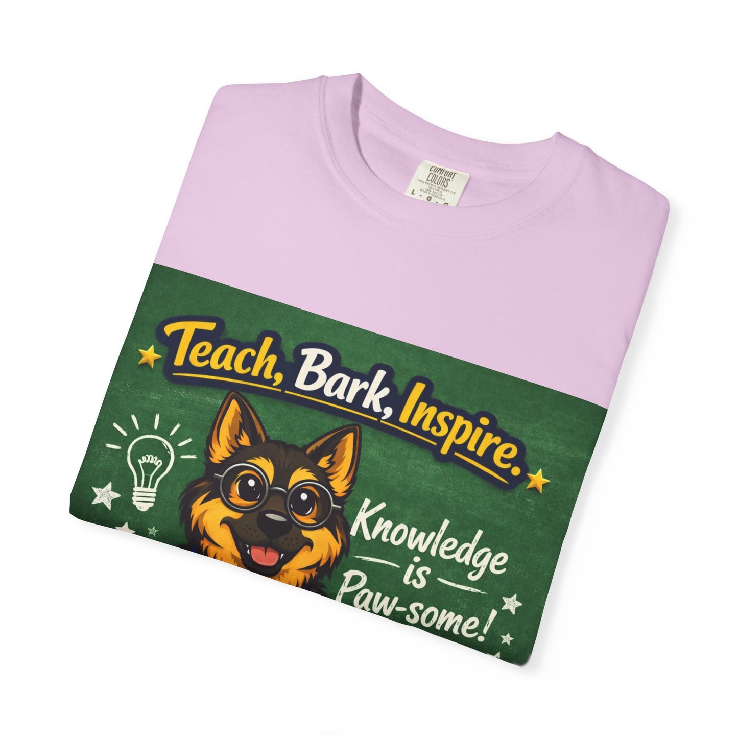 Teach Bark Inspire German Shepherd T‑Shirt – Knowledge Is Paw‑some Teacher Tee | Classroom Dog Lover Shirt | Bella Canvas 3001