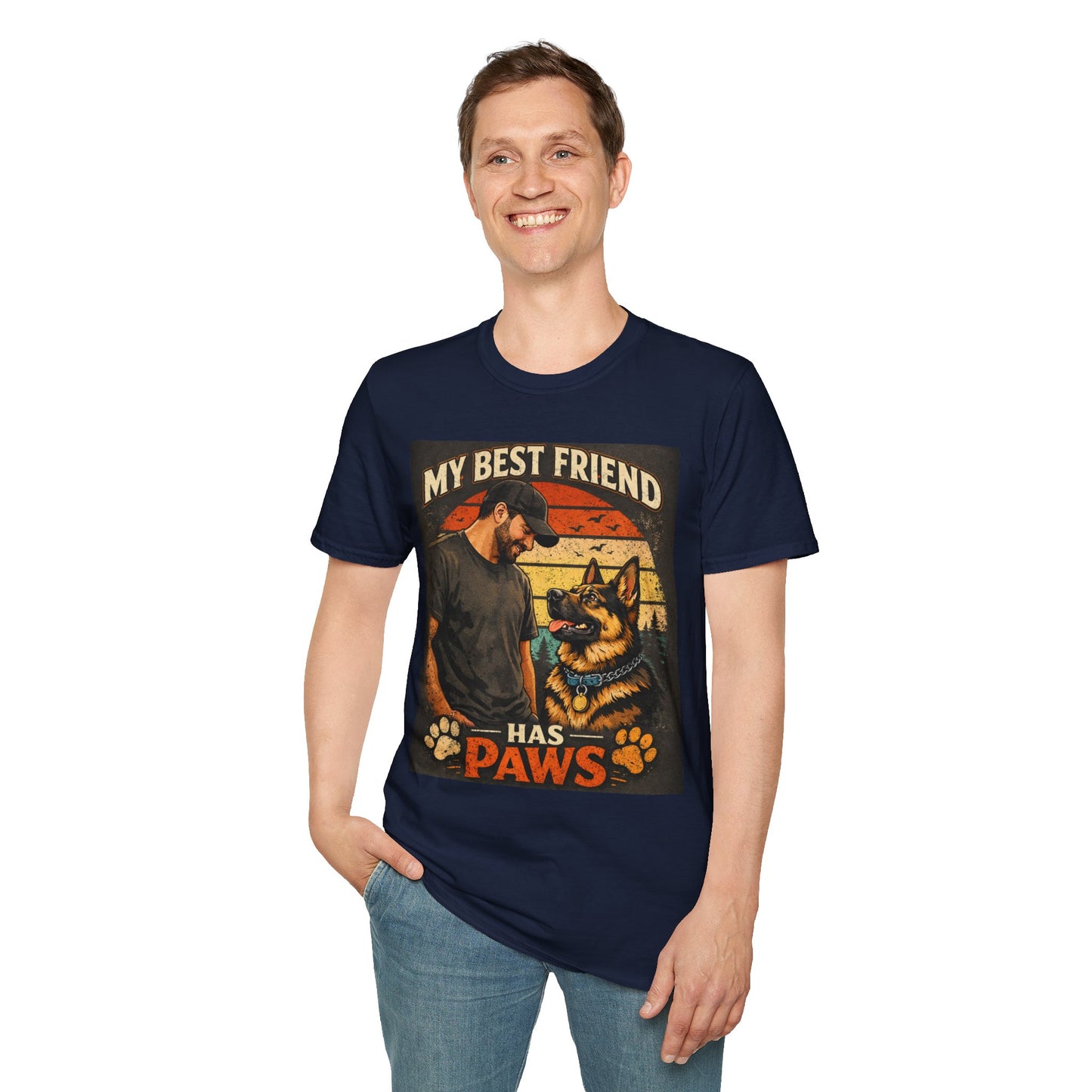 My Best Friend Has Paws Retro T‑Shirt – Dog Lover Vintage Graphic Tee | Pet Owner Gift | Gildan Softstyle