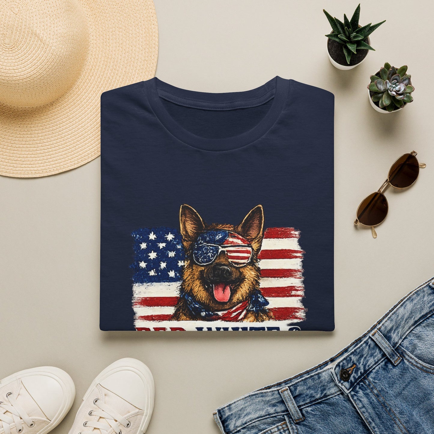 Patriotic German Shepherd Graphic T-Shirt | American Flag Dog Tee