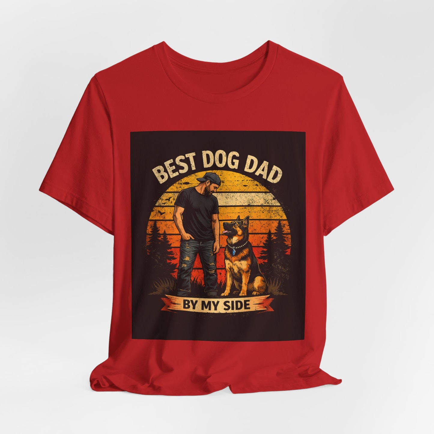 Best Dog Dad by My Side Tee | Man with German Shepherd Vintage Sunset