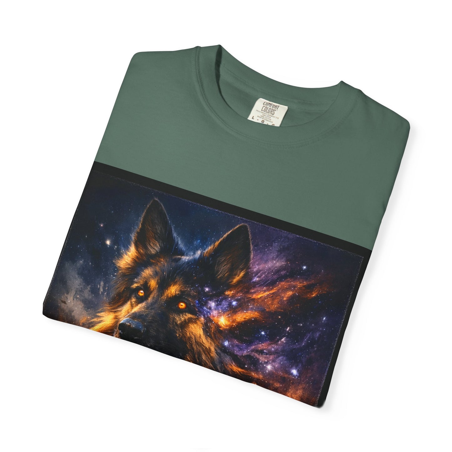 Cosmic German Shepherd Blaze T-Shirt | Galaxy fire Animal Artwork