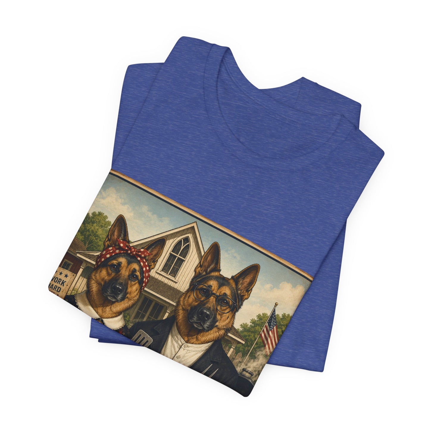 American Gothic – Backyard Style | German Shepherd BBQ T-Shirt