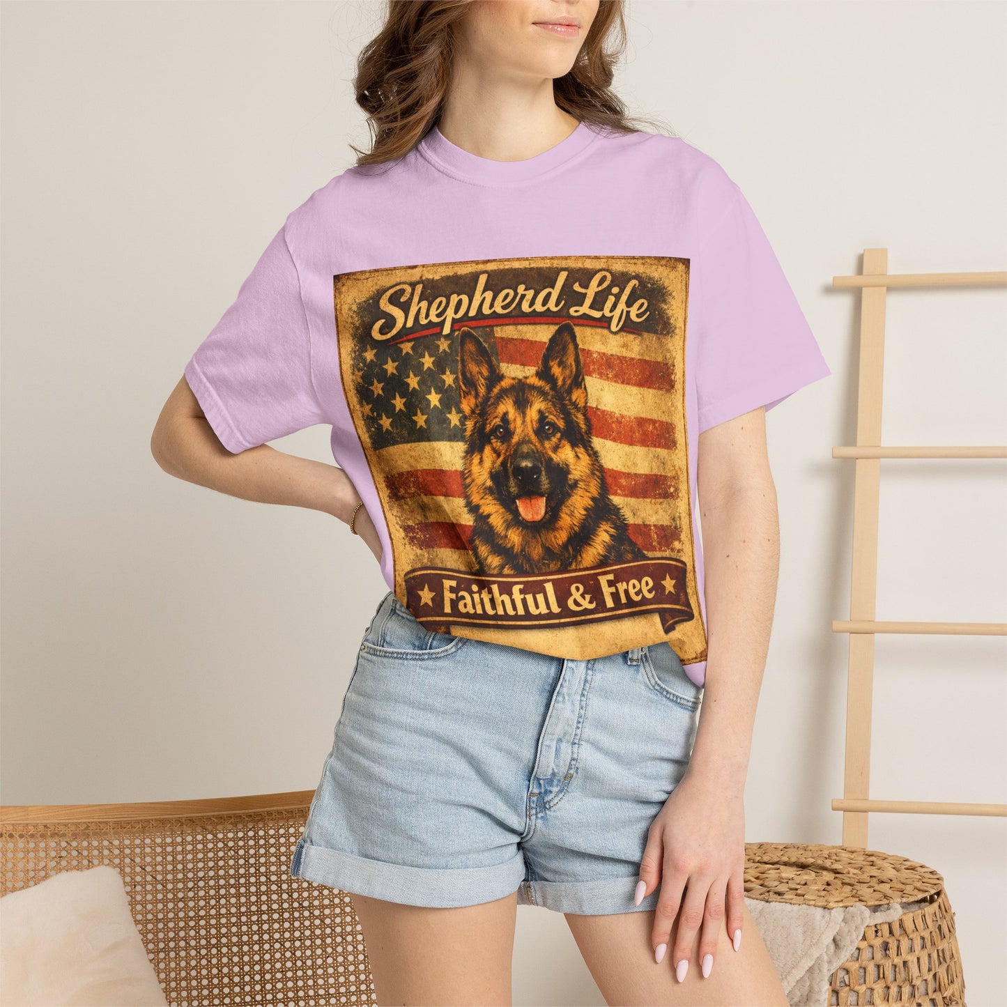 Shepherd Life Faithful & Free German Shepherd Shirt | Patriotic Flag Dog Tee