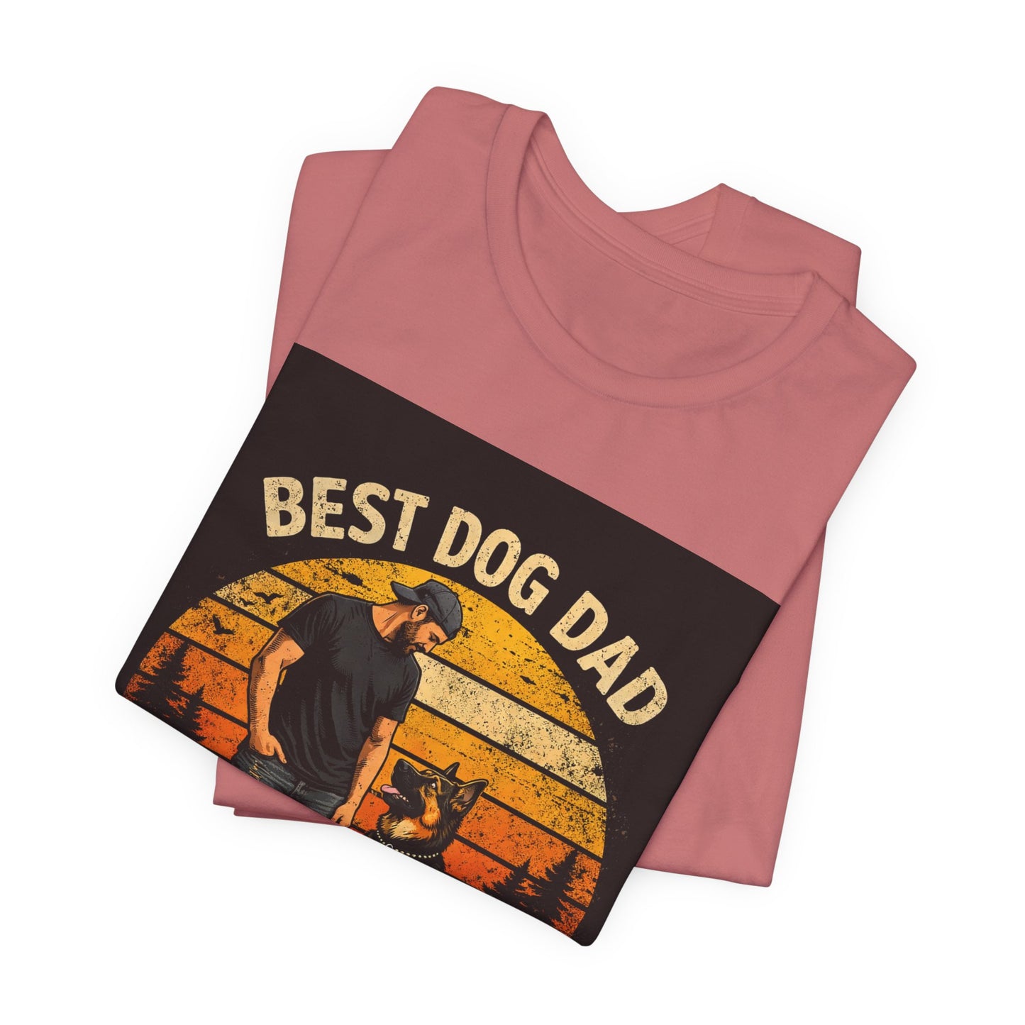 Best Dog Dad by My Side Tee | Man with German Shepherd Vintage Sunset