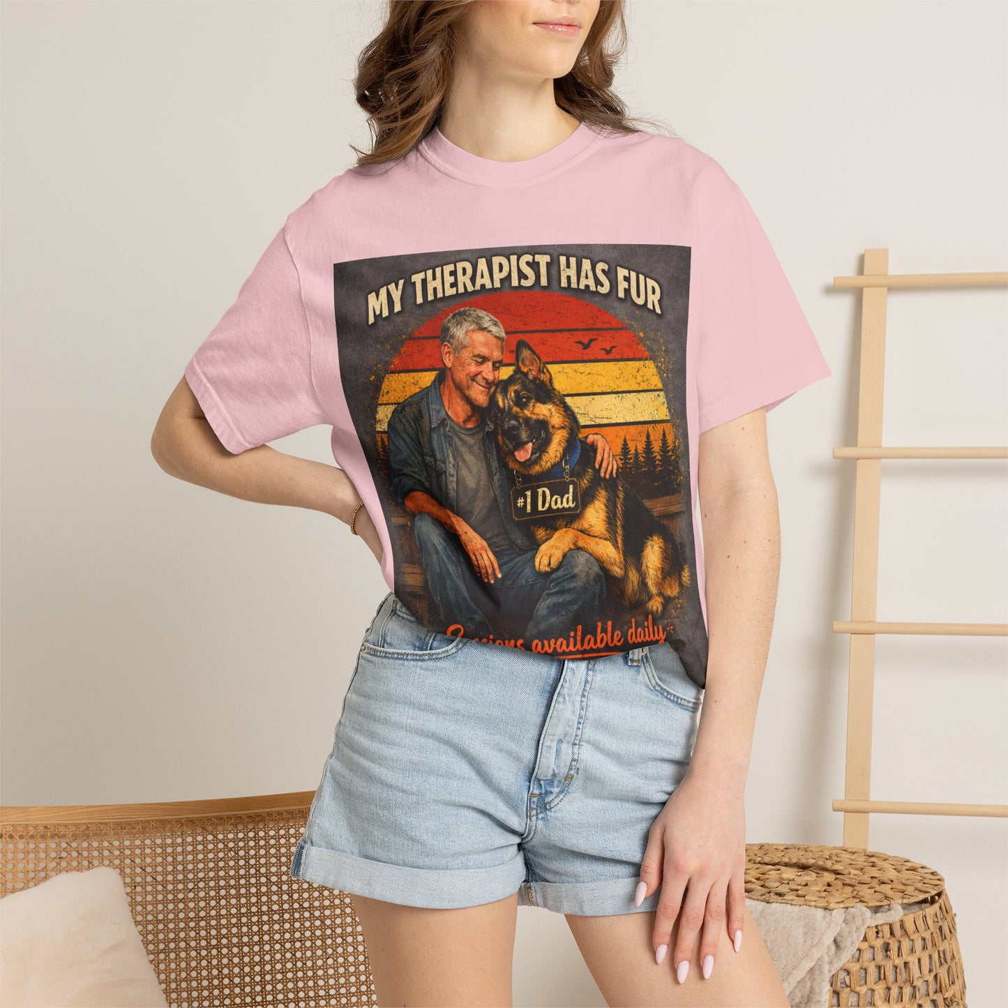 My Therapist Has Fur T-shirt | Dog Dad Graphic Tee, German Shepherd Design