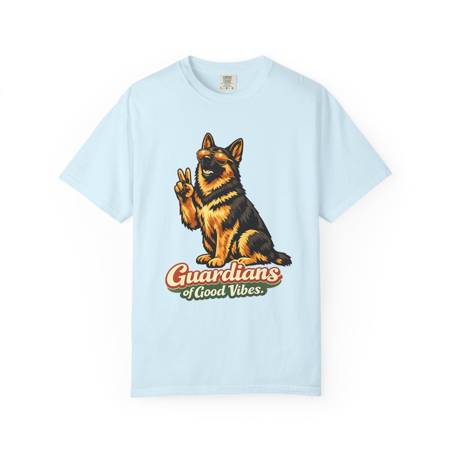 Guardians of Good Vibes German Shepherd T-shirt | Peace Sign Dog Tee
