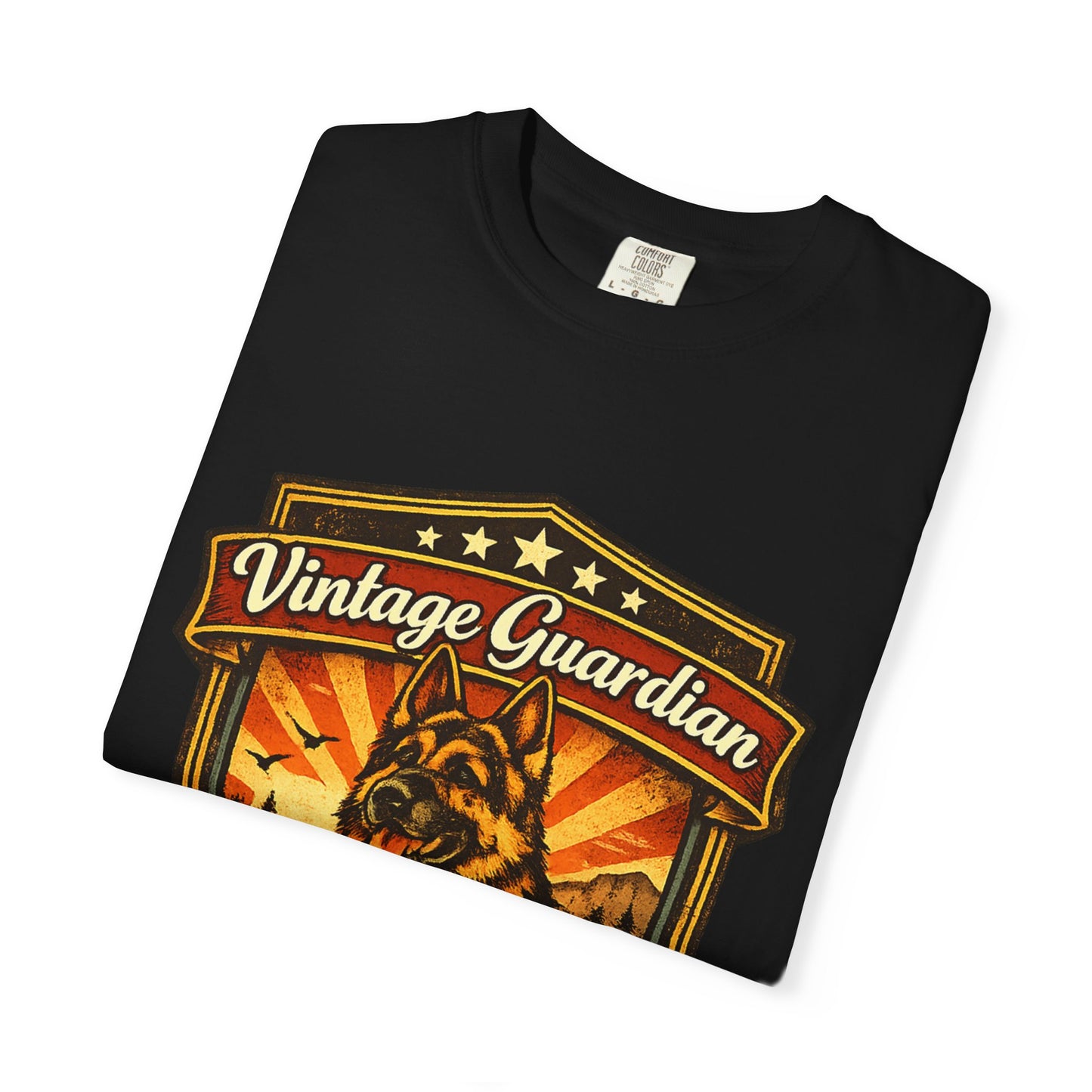 Vintage Guardian German Shepherd T-Shirt | Dog Badge Shield Design