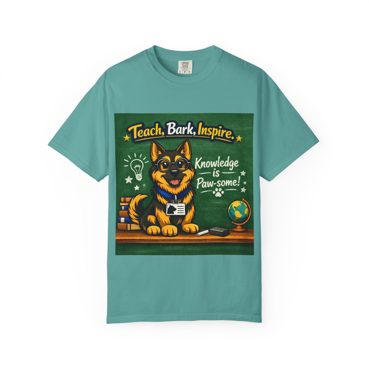 Teach Bark Inspire German Shepherd T‑Shirt – Knowledge Is Paw‑some Teacher Tee | Classroom Dog Lover Shirt | Bella Canvas 3001