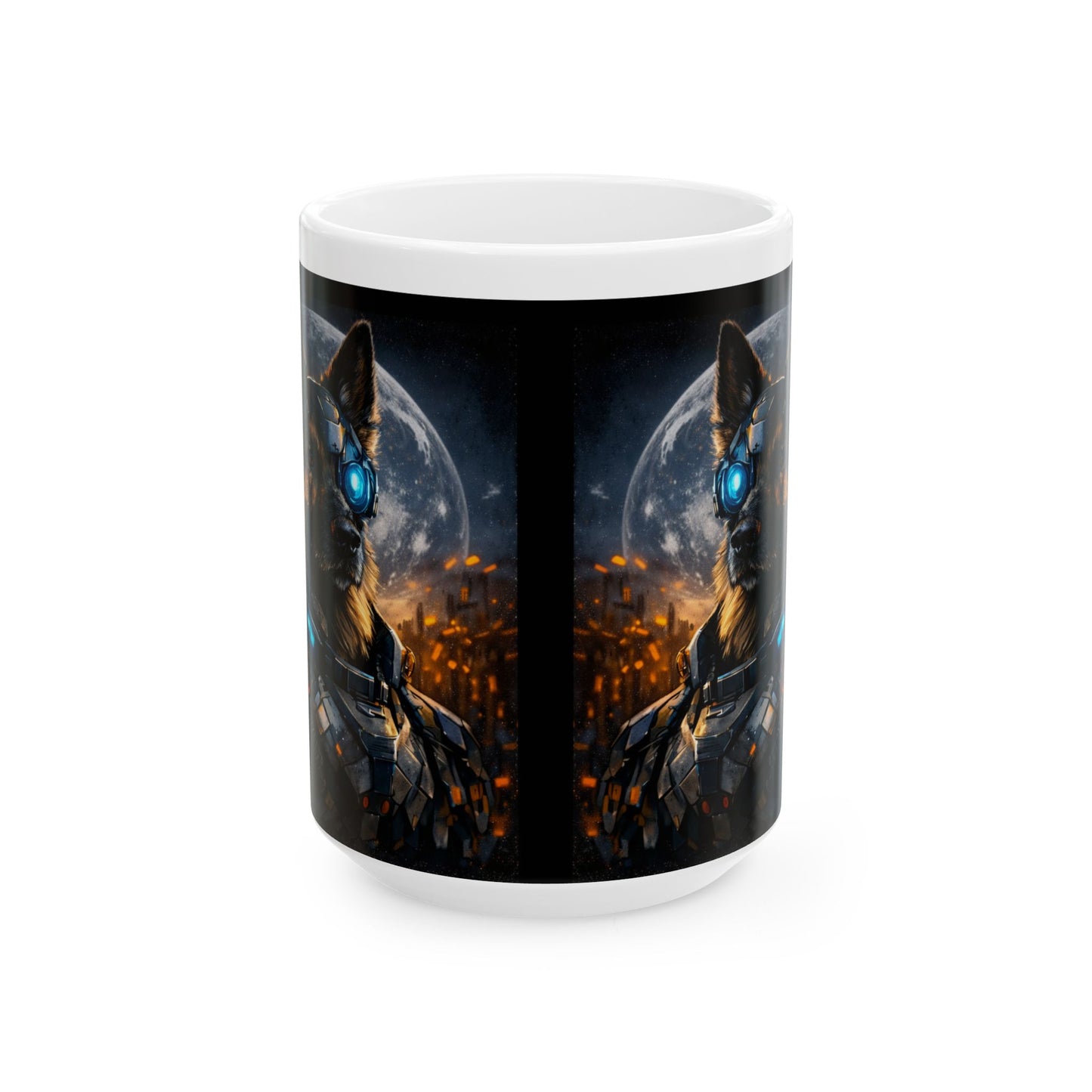 Cyberpunk German Shepherd Illustration Mug | Ceramic Mug