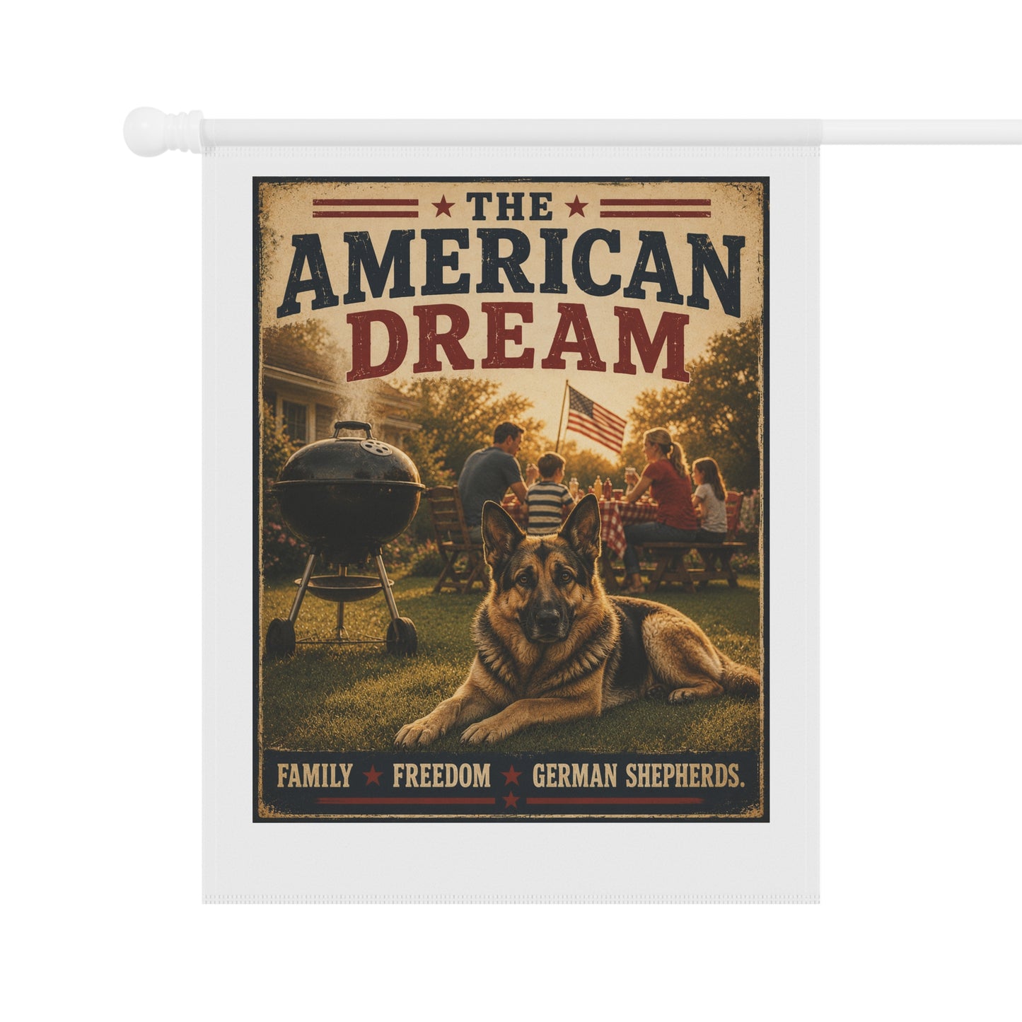 American Dream Garden Flag — Patriotic German Shepherd Yard Banner