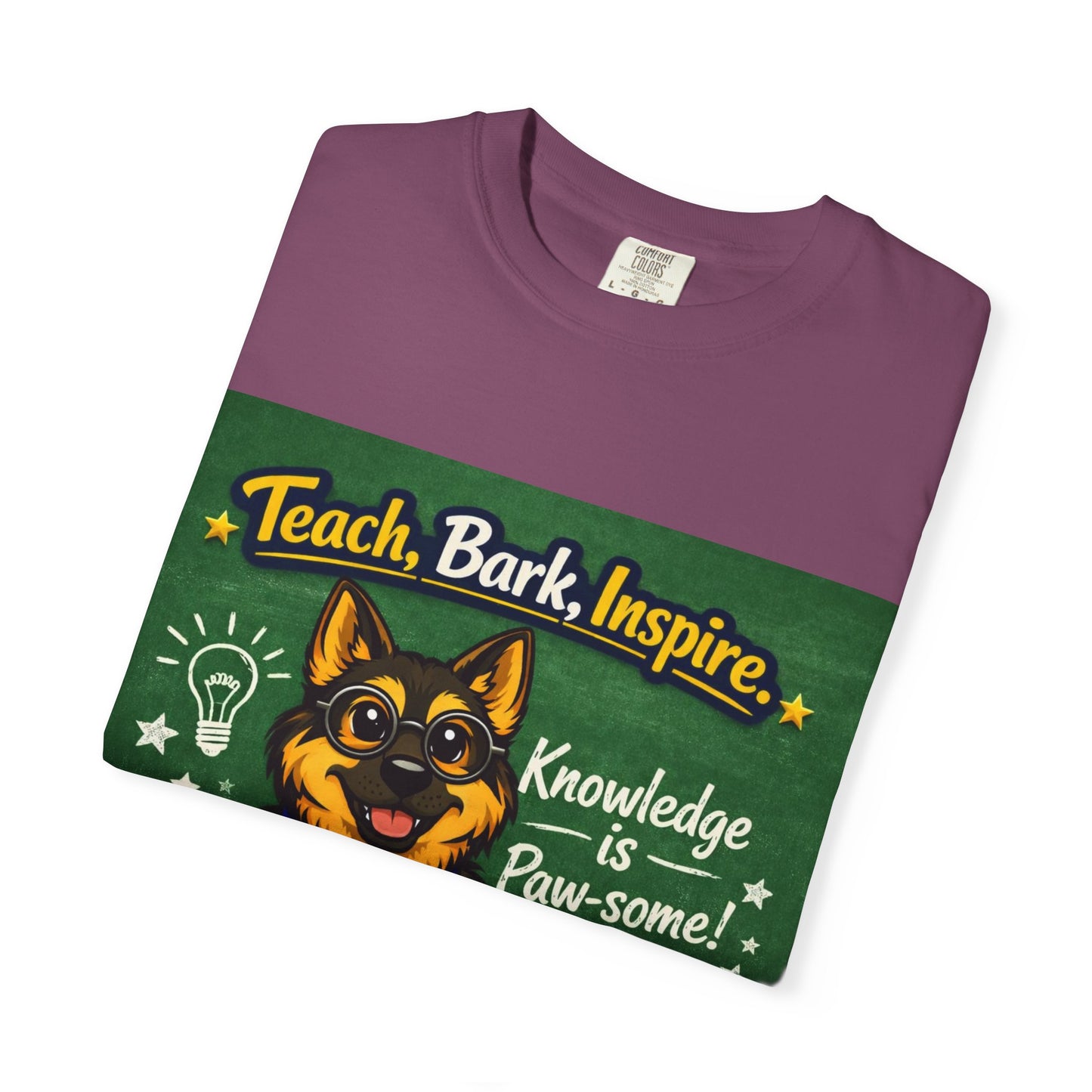 Teach Bark Inspire German Shepherd T‑Shirt – Knowledge Is Paw‑some Teacher Tee | Classroom Dog Lover Shirt | Bella Canvas 3001