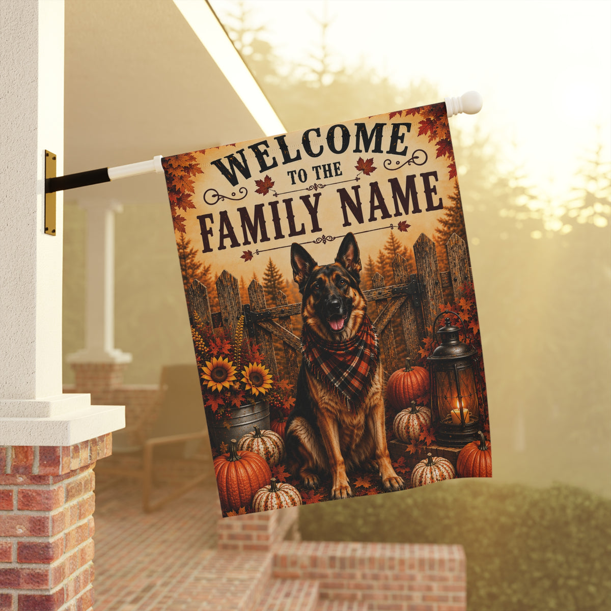 Personalized German Shepherd Garden Flag, Custom Family Name Fall Decor, Gift for German Shepherd Owners