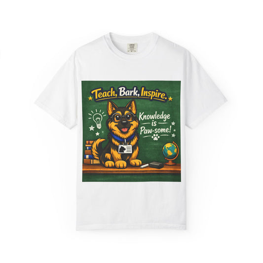 Teach Bark Inspire German Shepherd Teacher T-shirt | Knowledge is Paw-some