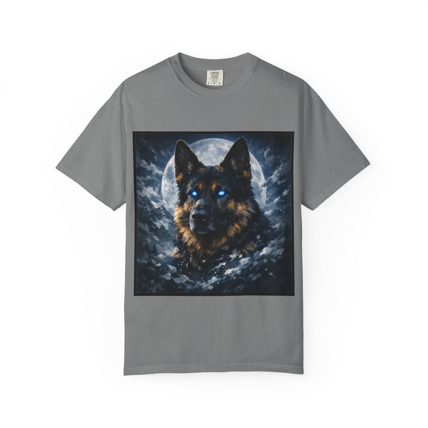 German Shepherd Portrait T-shirt | Dog Art, Night Sky Paw Print