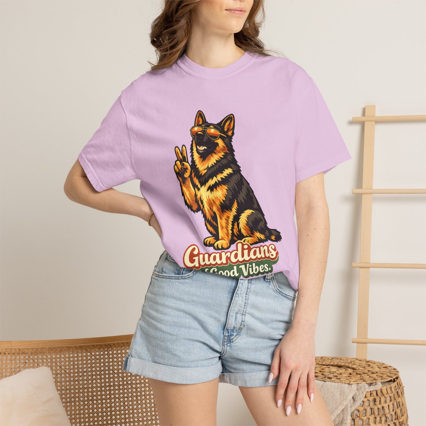 Guardians of Good Vibes German Shepherd T-shirt | Peace Sign Dog Tee