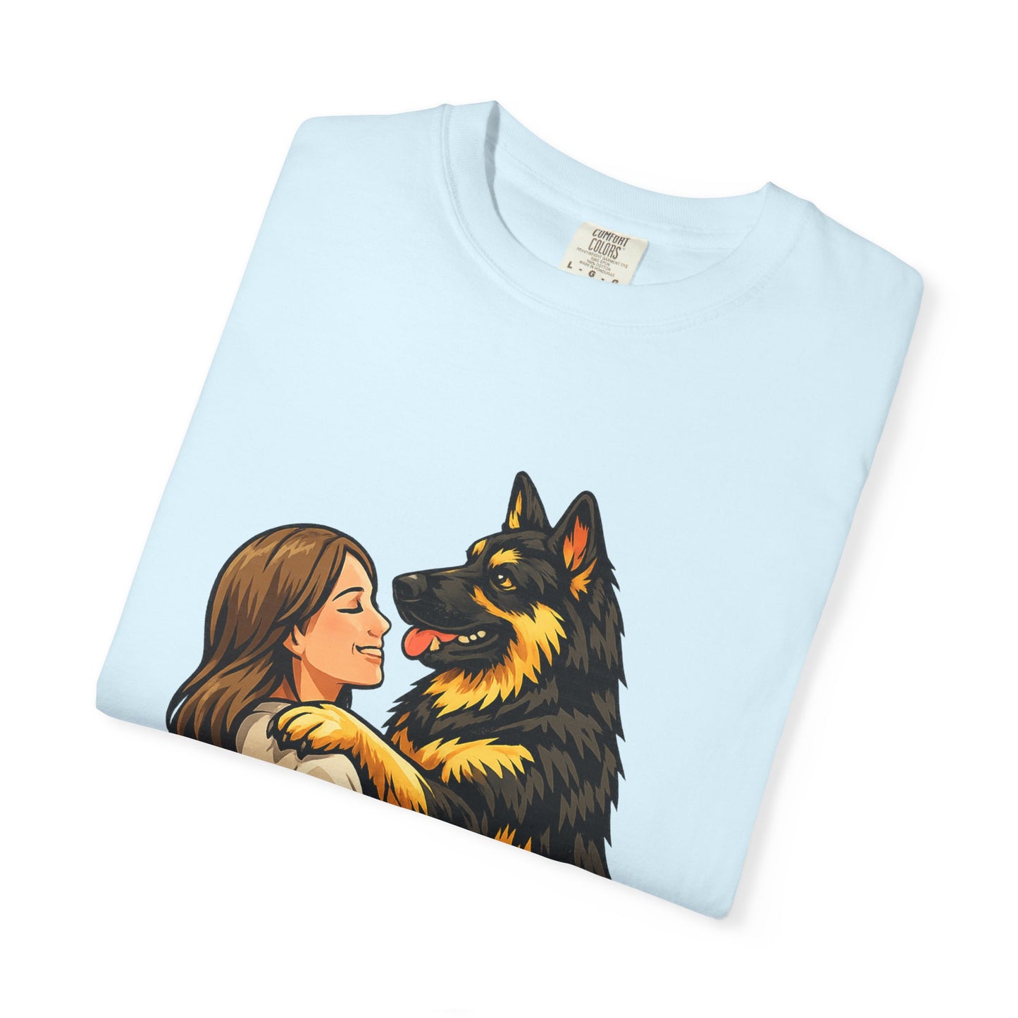 I Love You More Than Treats T-shirt | Girl Hugging German Shepherd Dog