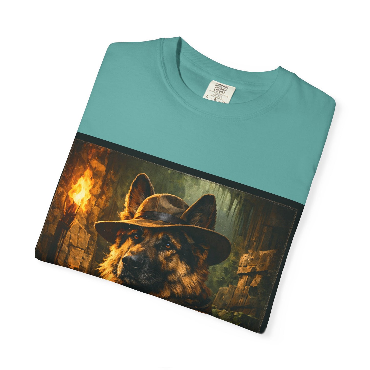 Indy Explorer German Shepherd T‑Shirt – Adventure Dog Lover Tee | Vintage Noir Canine Illustration | Bella Canvas 3001