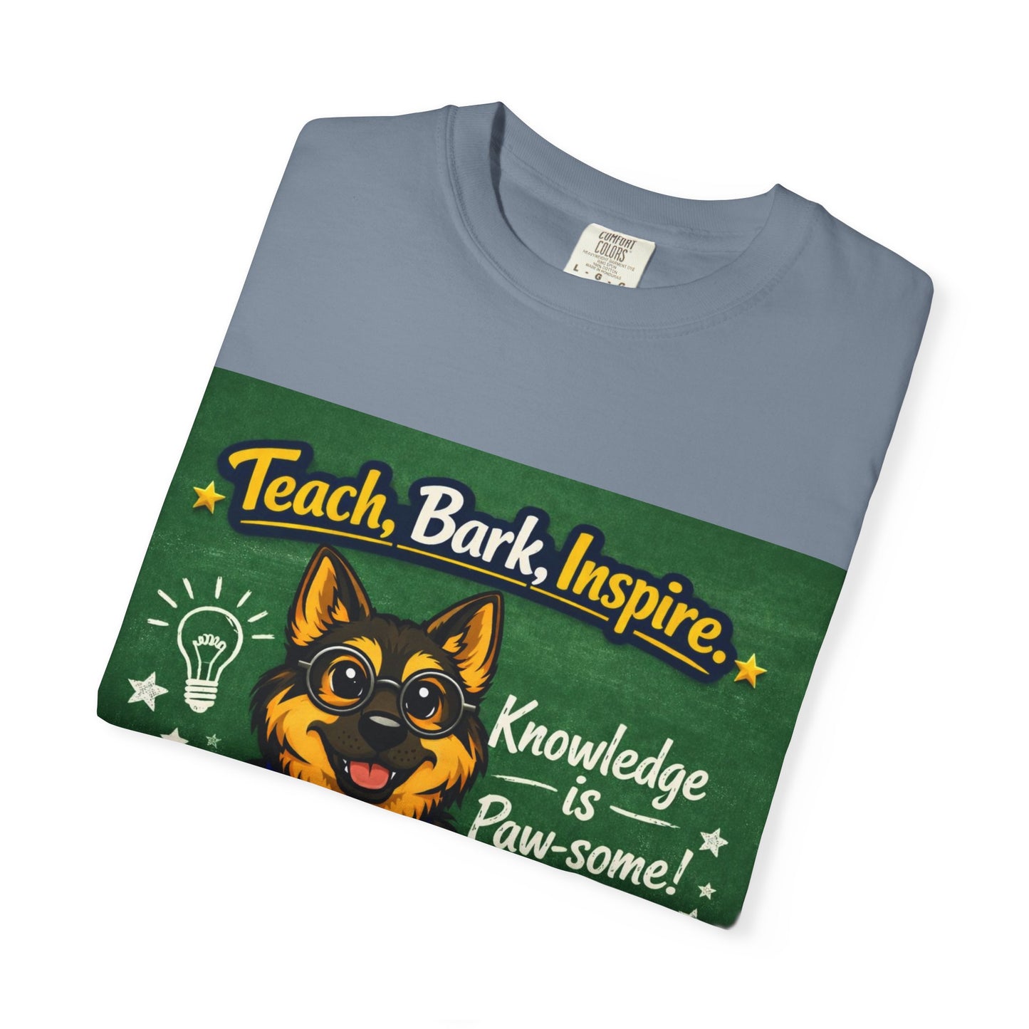 Teach Bark Inspire German Shepherd T‑Shirt – Knowledge Is Paw‑some Teacher Tee | Classroom Dog Lover Shirt | Bella Canvas 3001