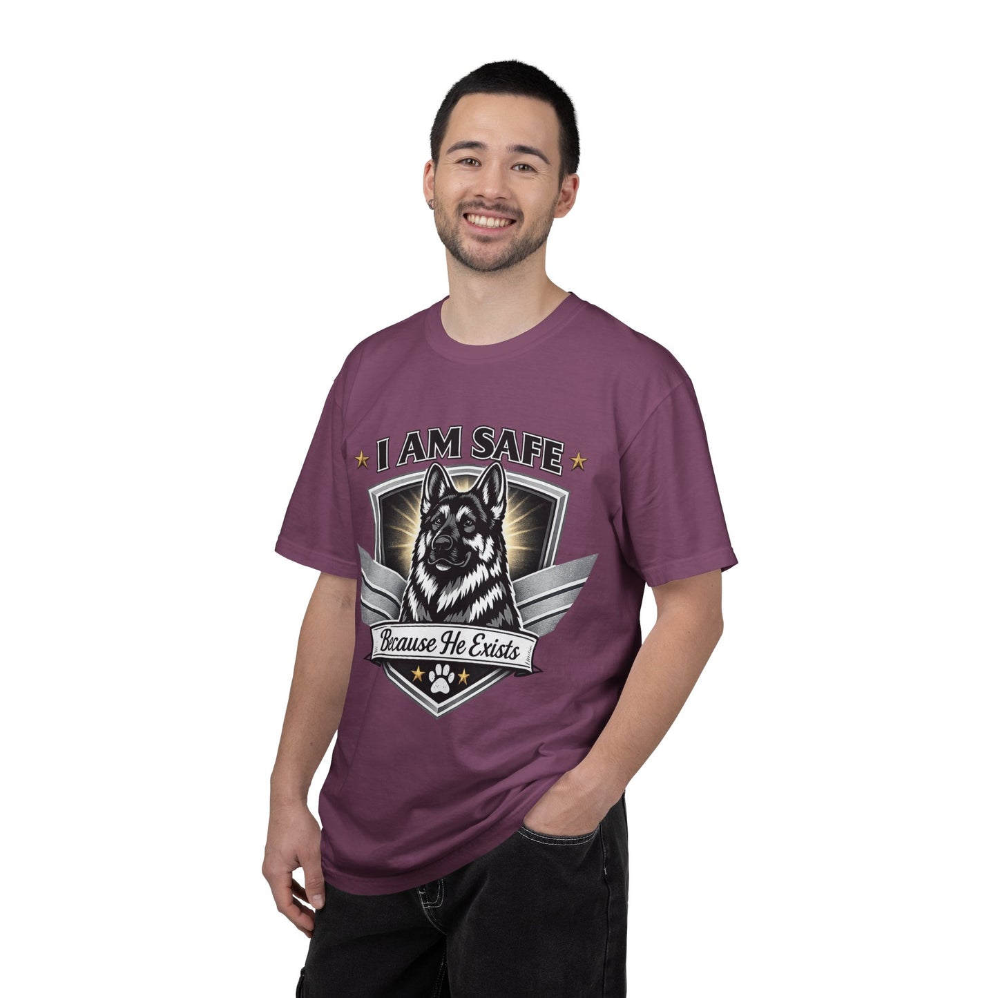 I Am Safe Because He Exists German Shepherd T-Shirt