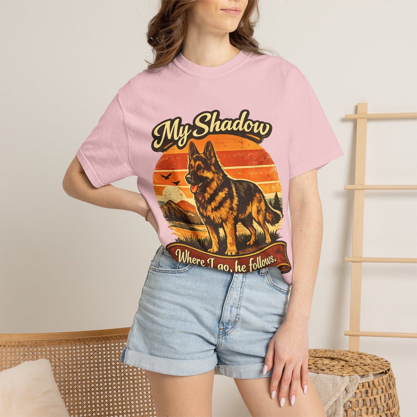 German Shepherd 'My Shadow' Vintage Sunset T-Shirt | Dog Lover Tee