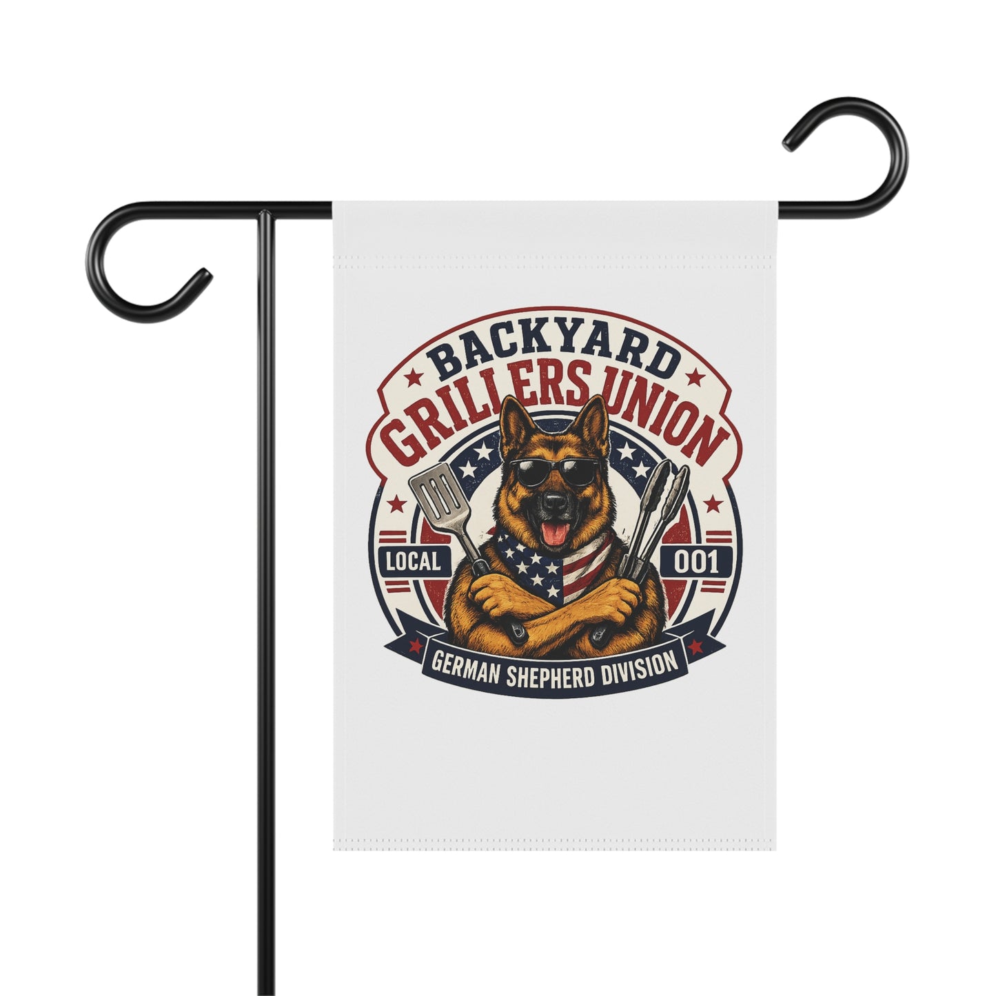 Garden Flag — "Backyard Grillers Union" German Shepherd BBQ Banner