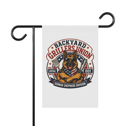 Funny German Shepherd Garden Flag – "Backyard Grillers Union"